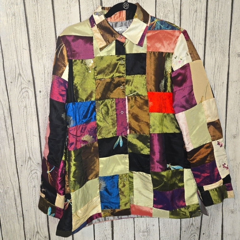 Grace Chuang Patchwork Colorful embroidered Jacket Womens Size Lg wearable art